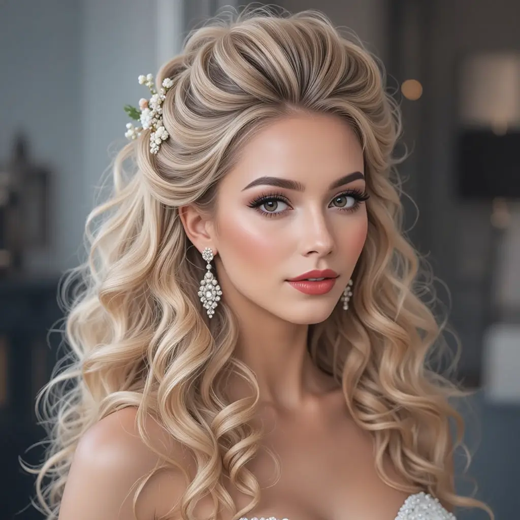 Half-Up Bouffant with Loose Curls