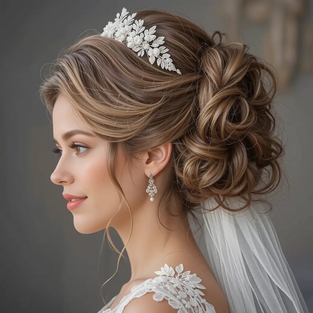 Half-Up Bouffant with Veil