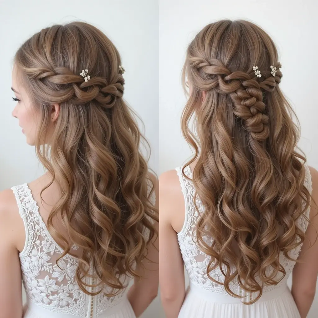 Half-Up Fishtail Braid with Soft Curls