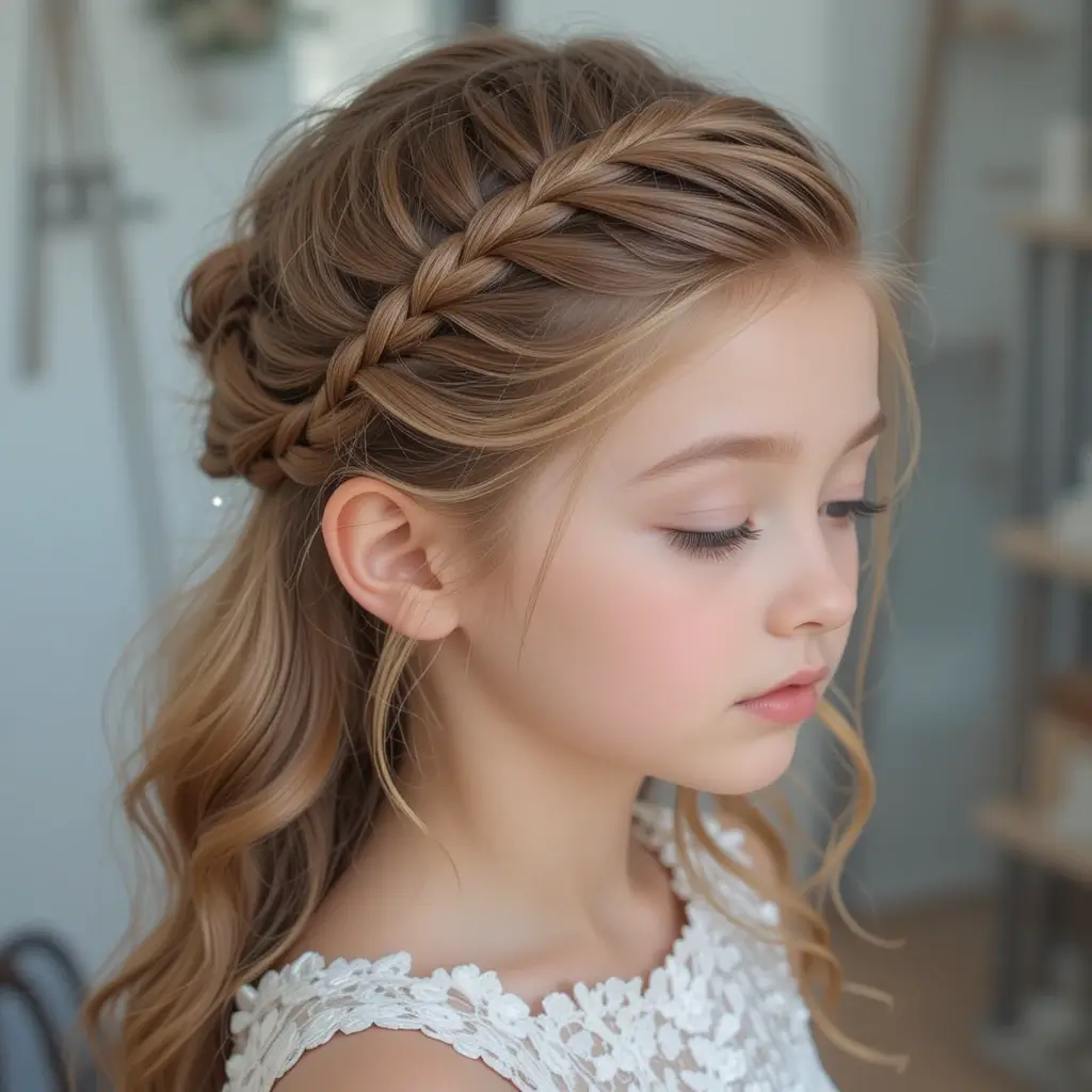 Half-Up Fishtail Braid with Waves