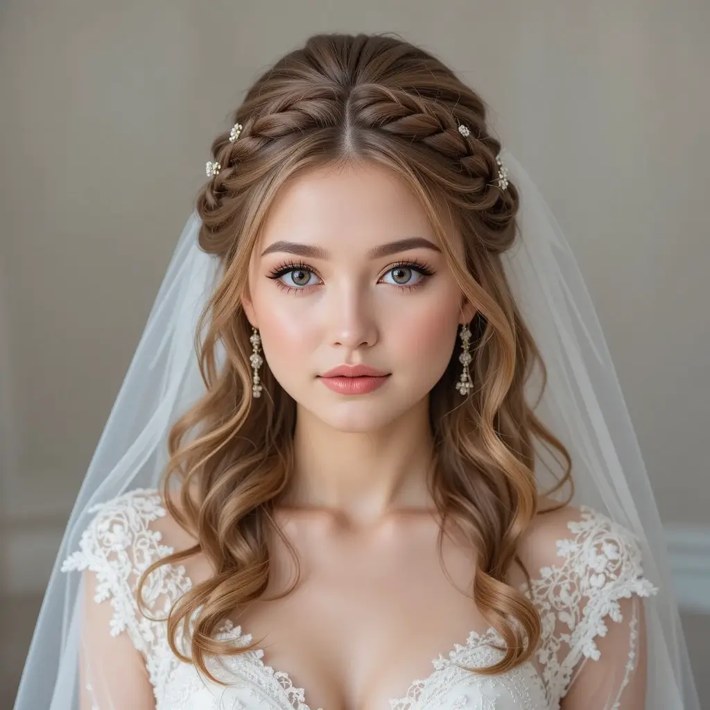 Half Up, Half Down with Veil