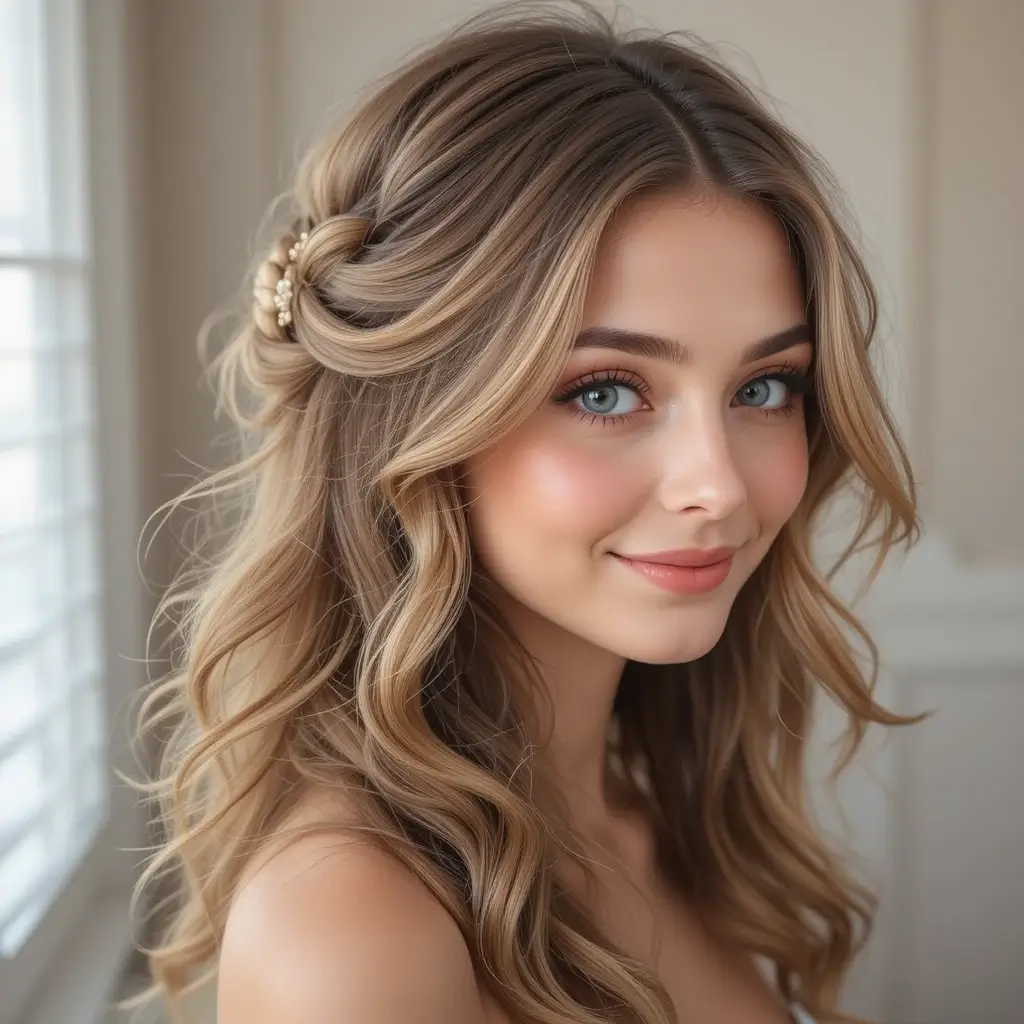 Half-Up Loose Curls with Face-Framing Strands