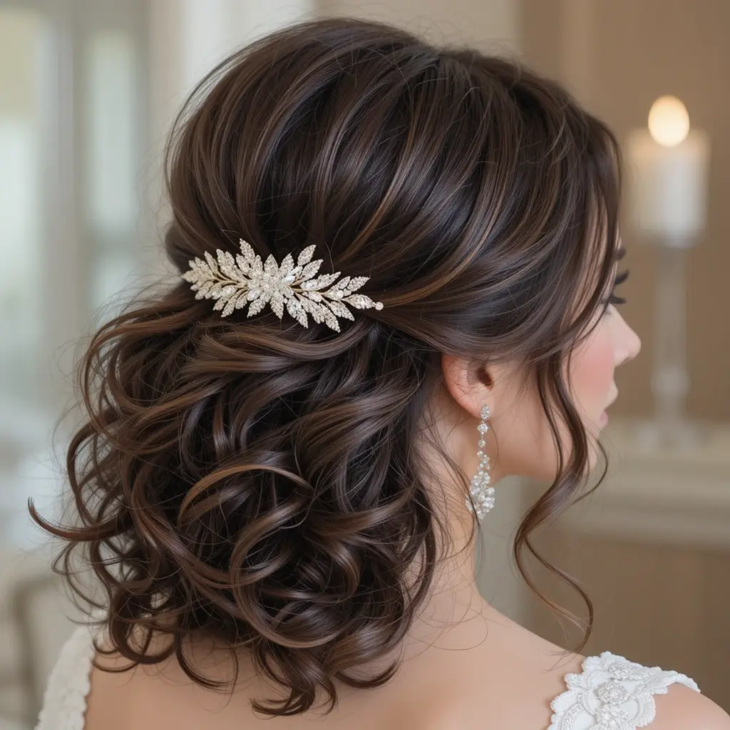 Half-Up Pinned Curls with Embellished Clip
