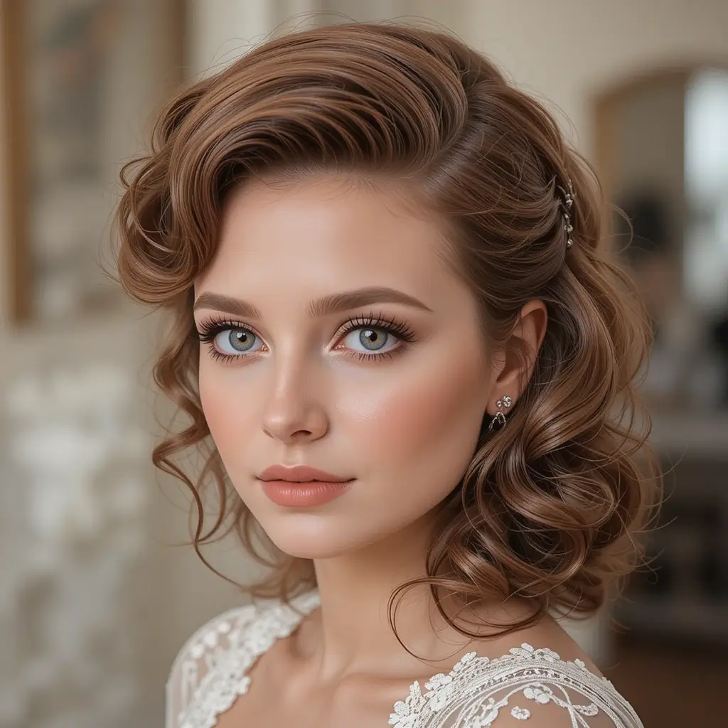 Half-Up Retro Curls with Side Part
