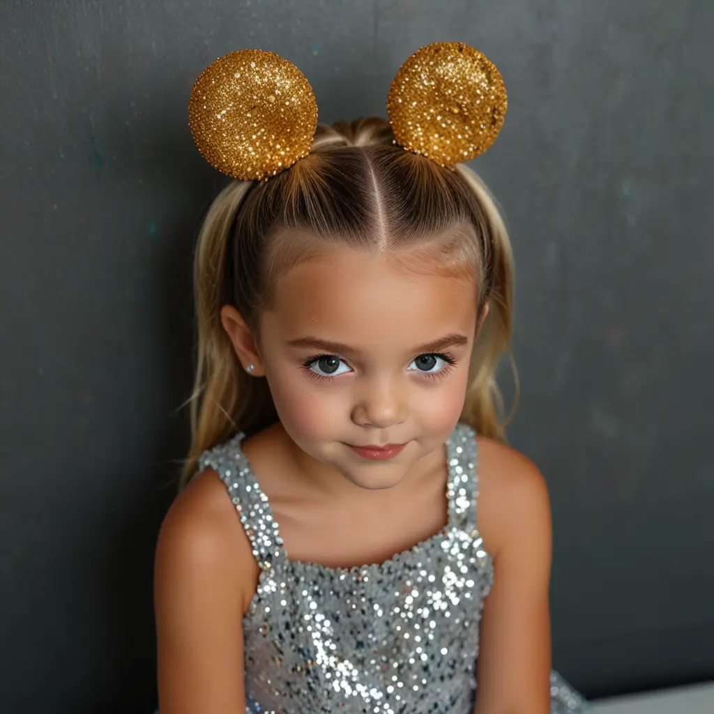 Half-Up Space Buns with Glitter Spray