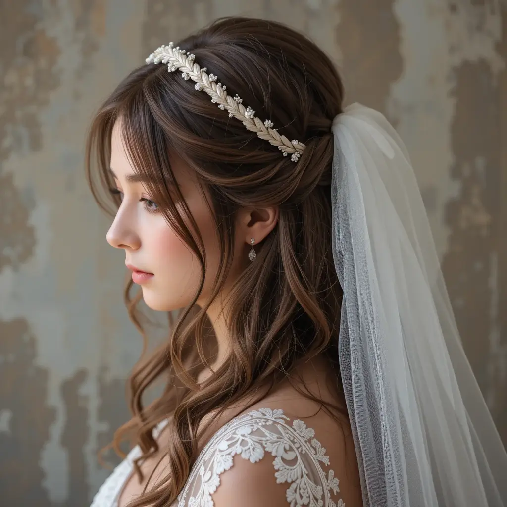 Half-Up Twisted Halo with Veil