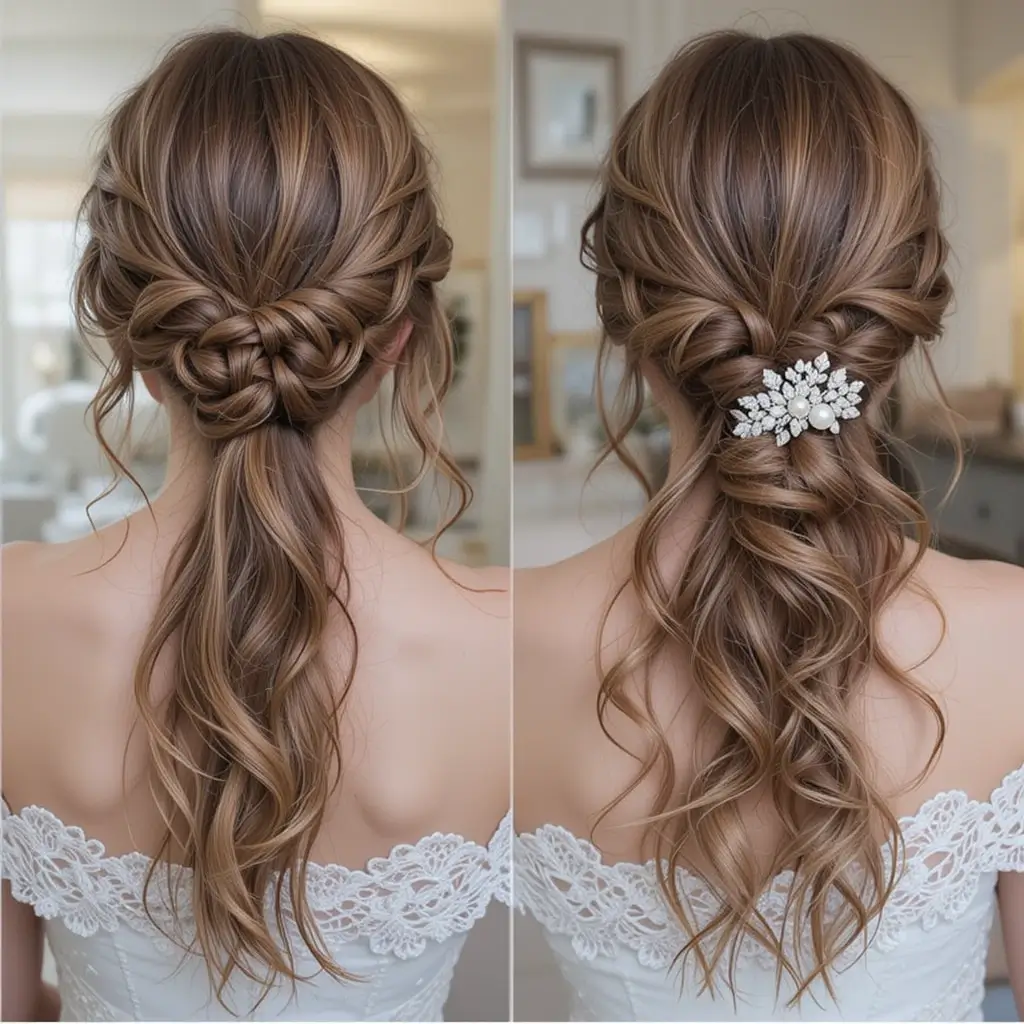 Half-Up Twisted Low Ponytail