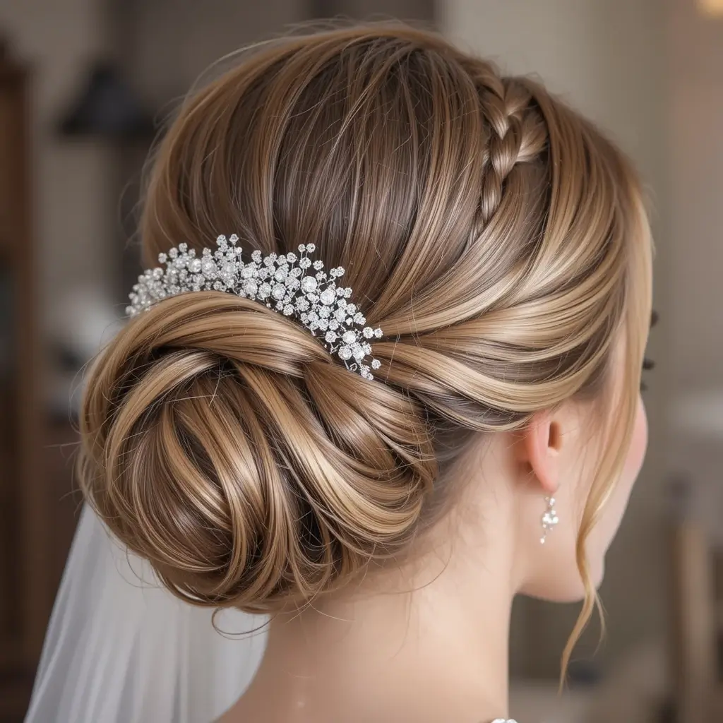 High Braided Bun with Veil