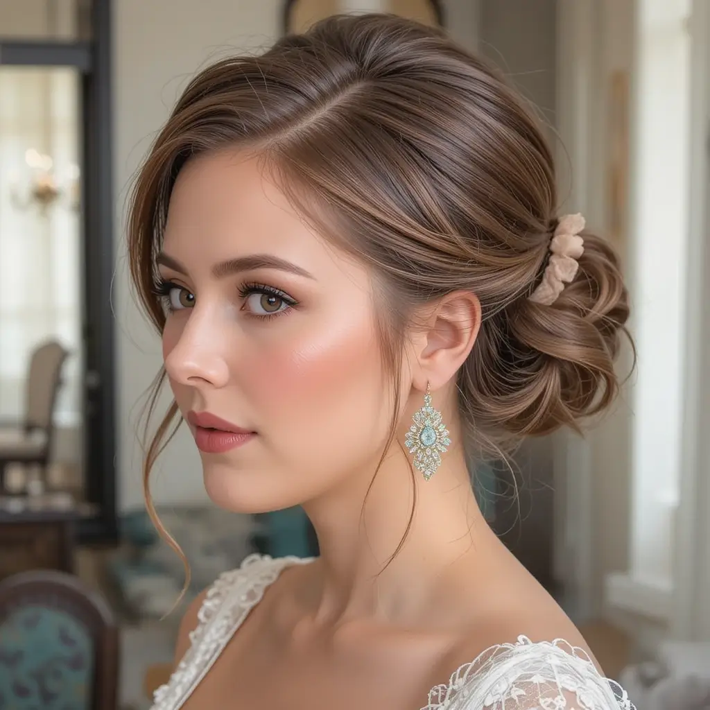 High Bun with Face-Framing Layers