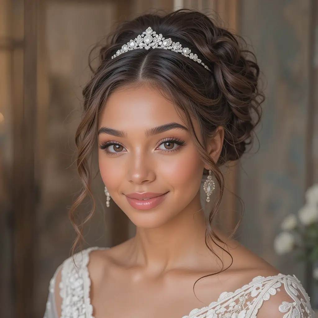 High Bun with Loose Curly Strands