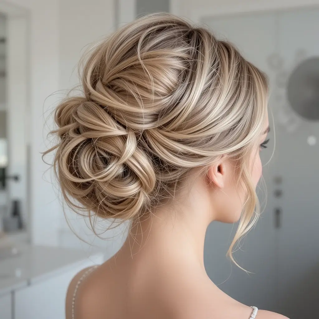 High Bun with Soft Curls
