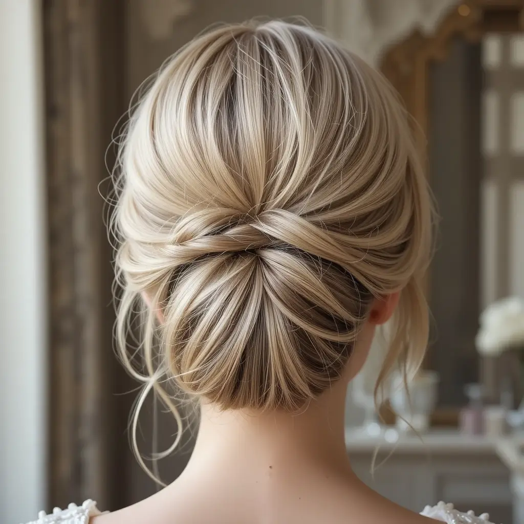 High Bun with Wispy Bangs