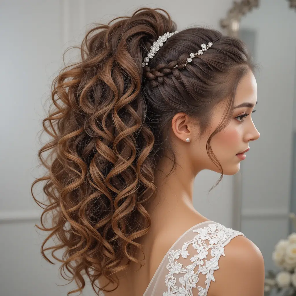 High Curly Ponytail with Volume