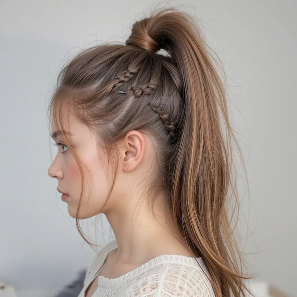  High Ponytail with Braided Base