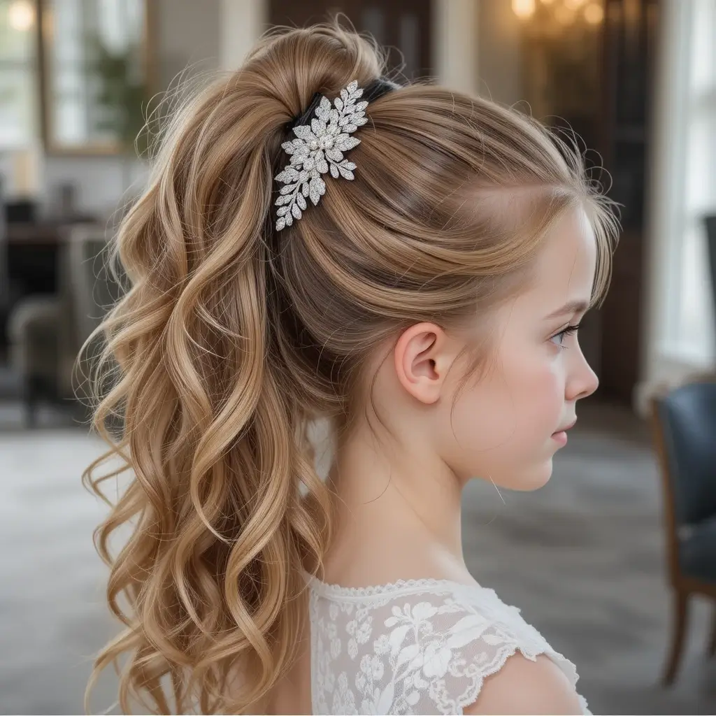 High Ponytail with Cascading Curls