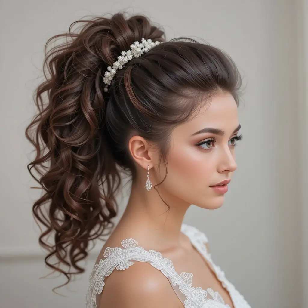 High Ponytail with Defined Curls