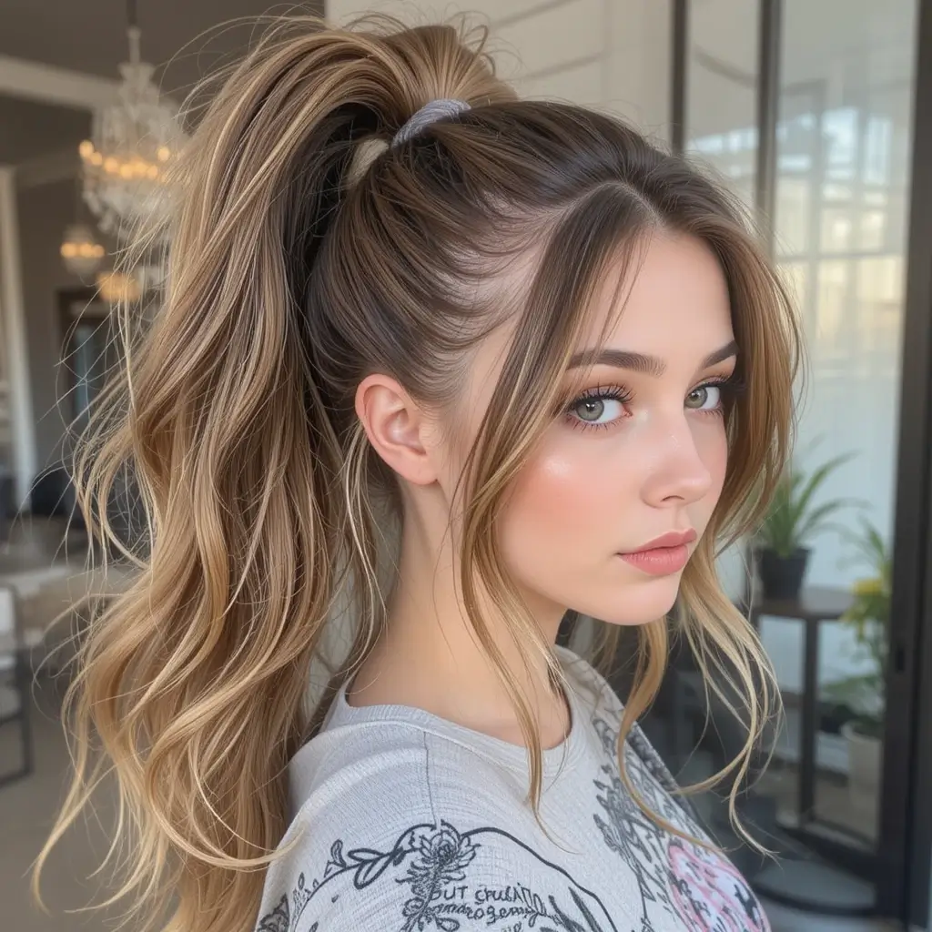  High Ponytail with Flowy Layers