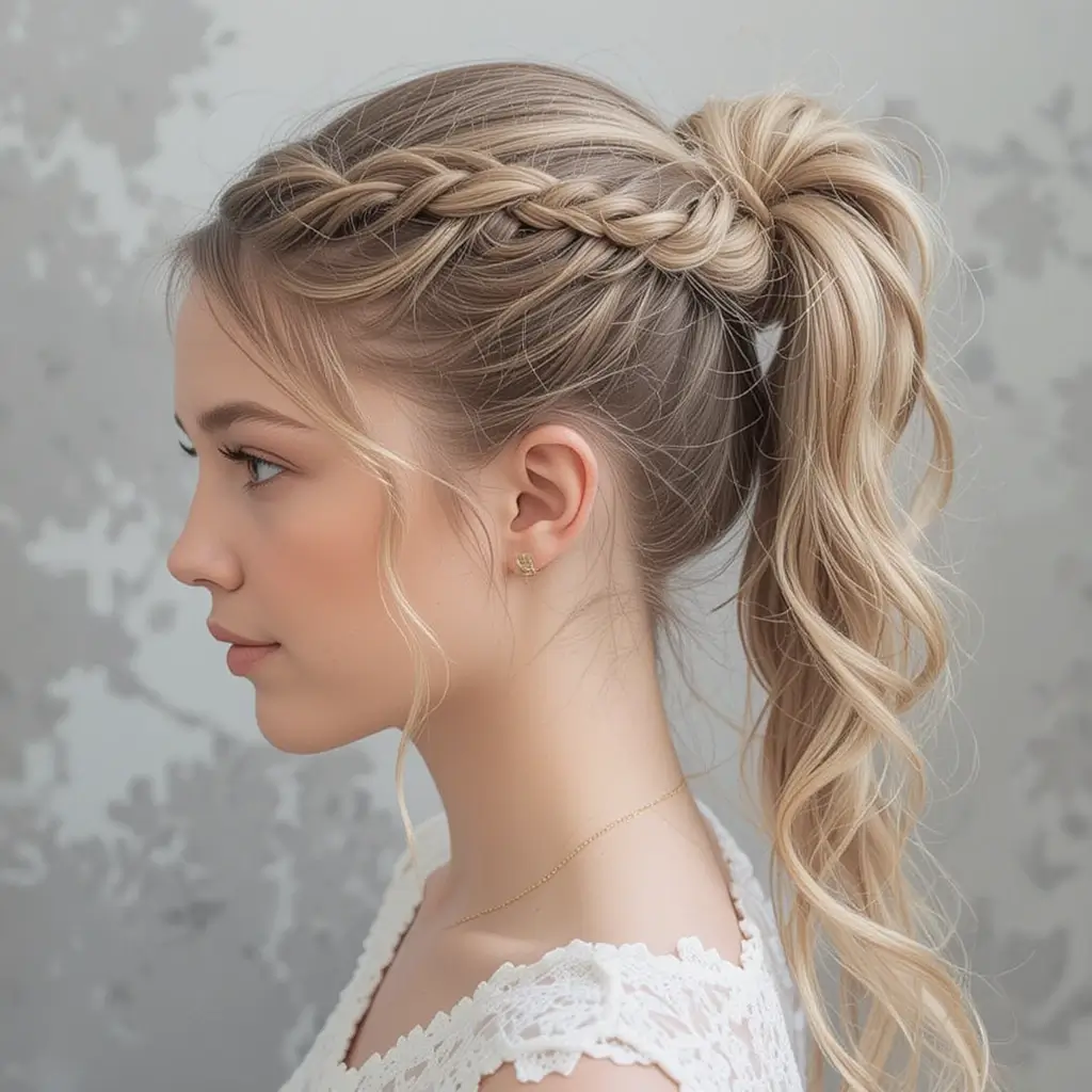 High Ponytail with Wraparound Braid