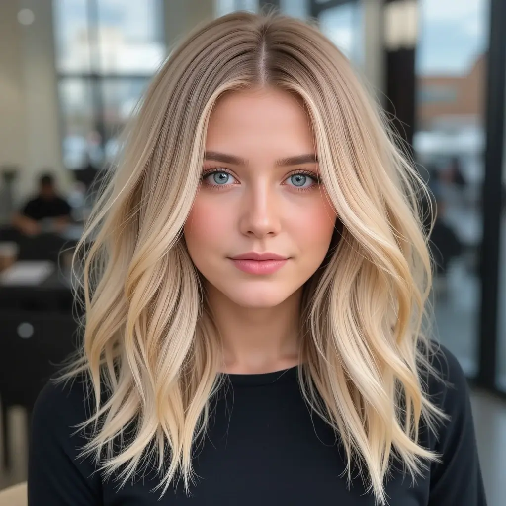 Honey Blonde Medium-Length Cut with Volume