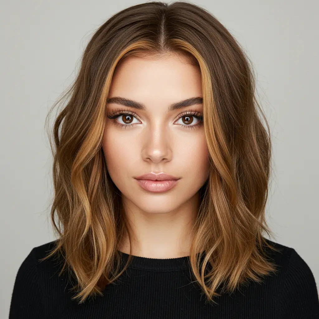Honey Maple Money Piece on Medium Brown Hair