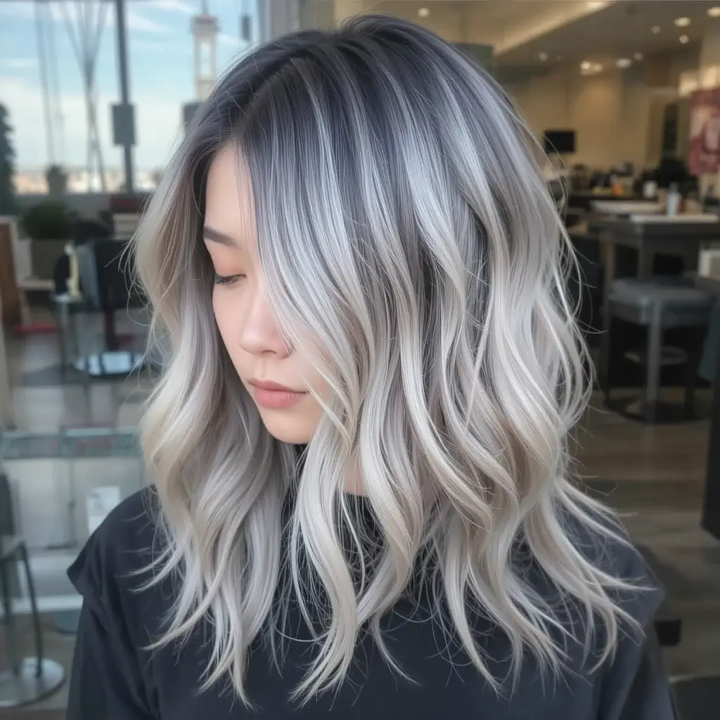 Icy Ash Blonde with Dark Roots