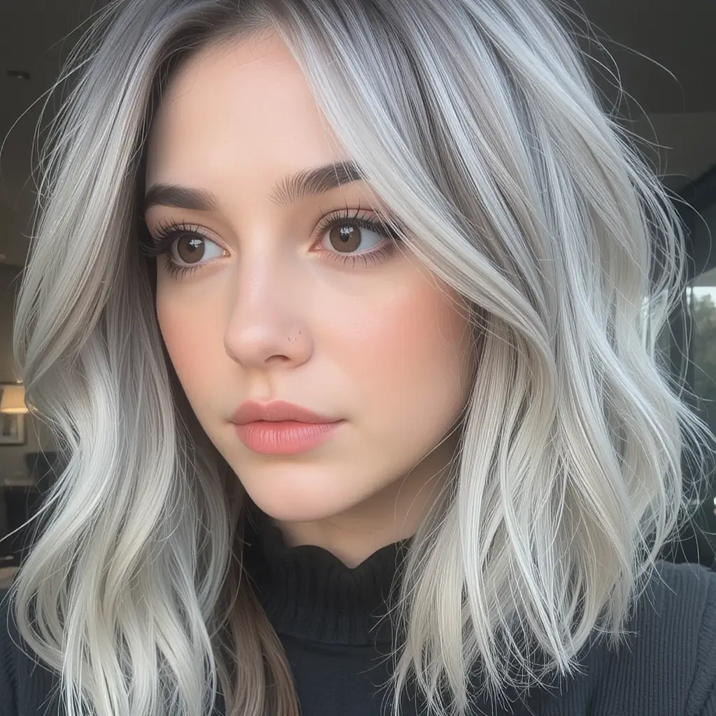 Icy Ash Blonde with Dark Roots