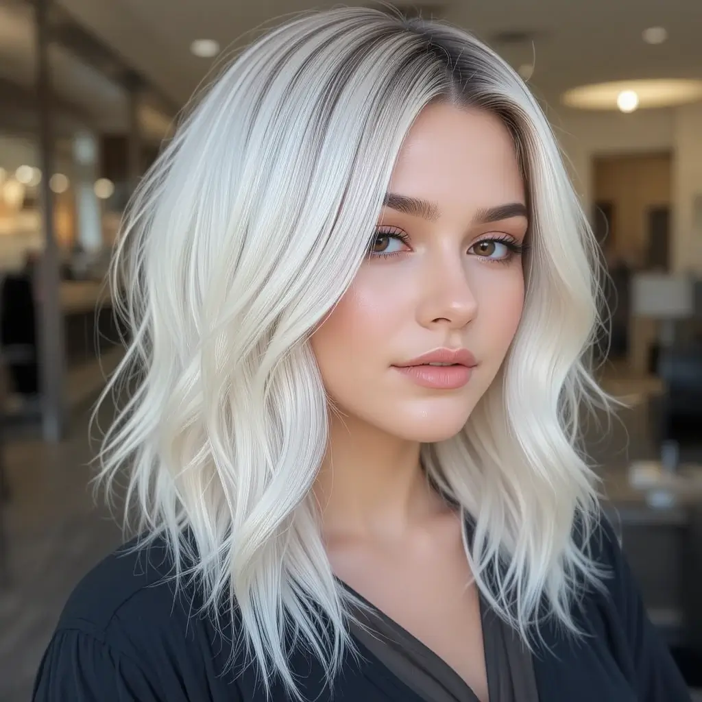 Icy Blonde Lob with Shadow Roots