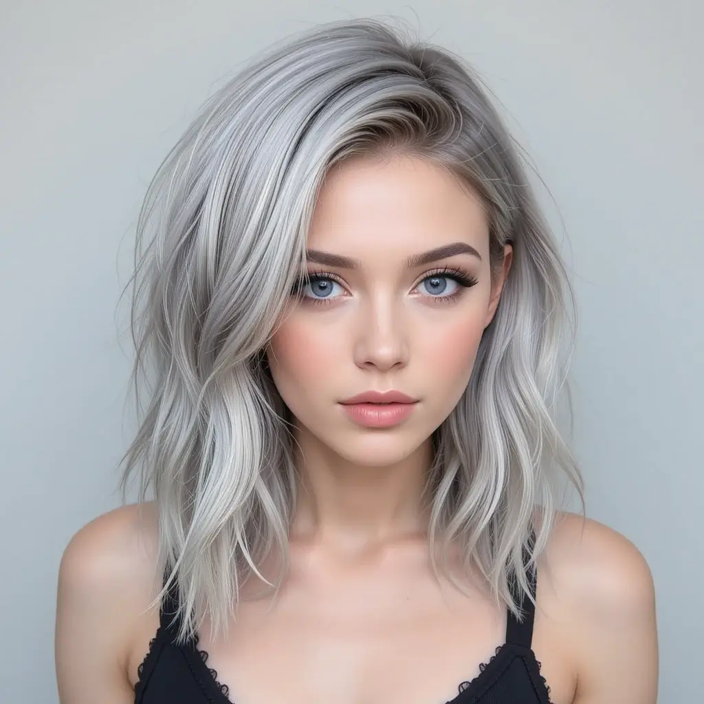 Icy Blonde with Slate Grey Lowlights
