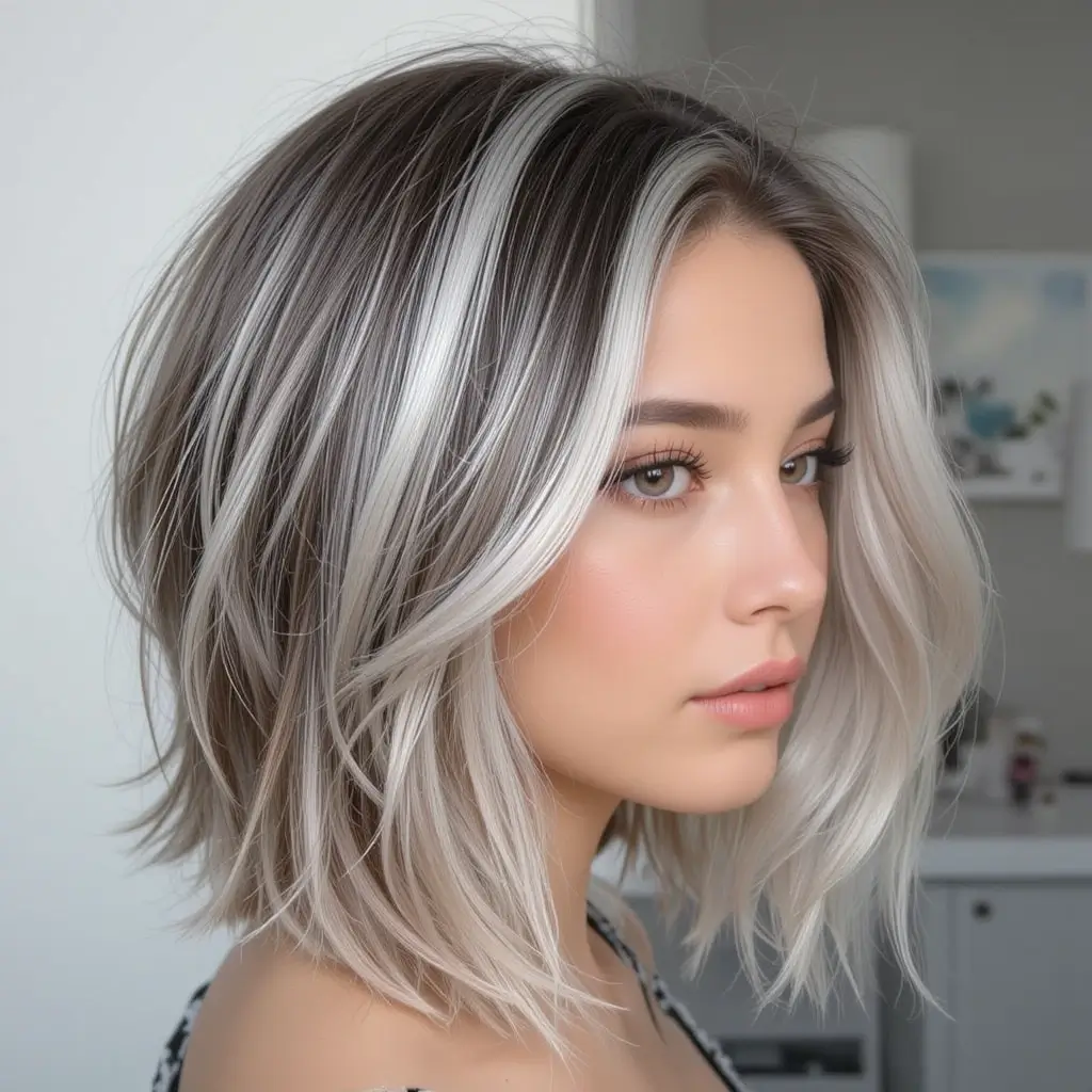 Icy Platinum Money Piece on Ash Brown Hair