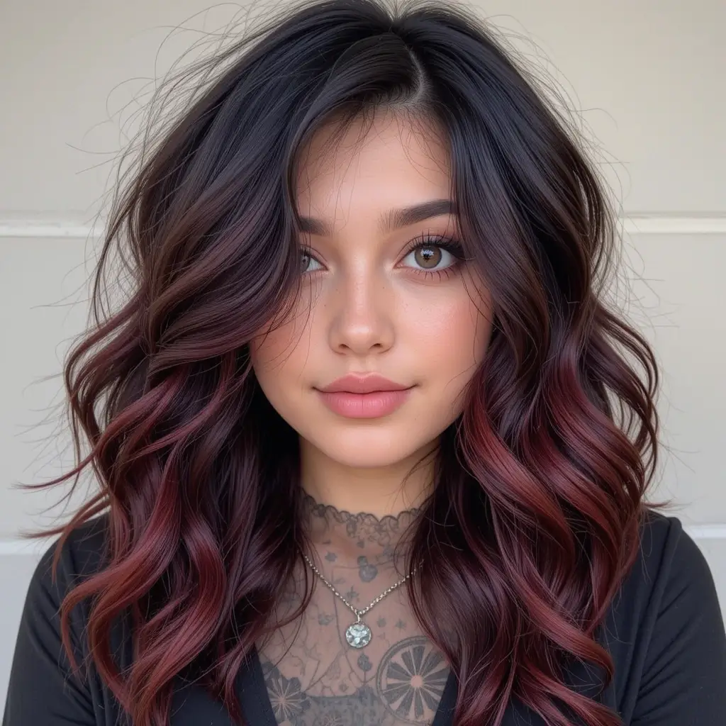 Jet Black with Burgundy Ombre