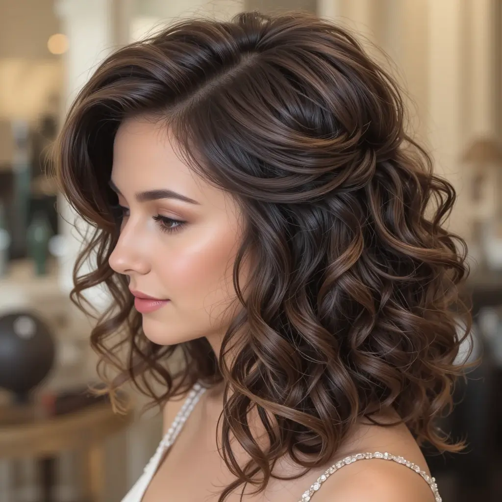 Layered Curls with Side Swept Bangs