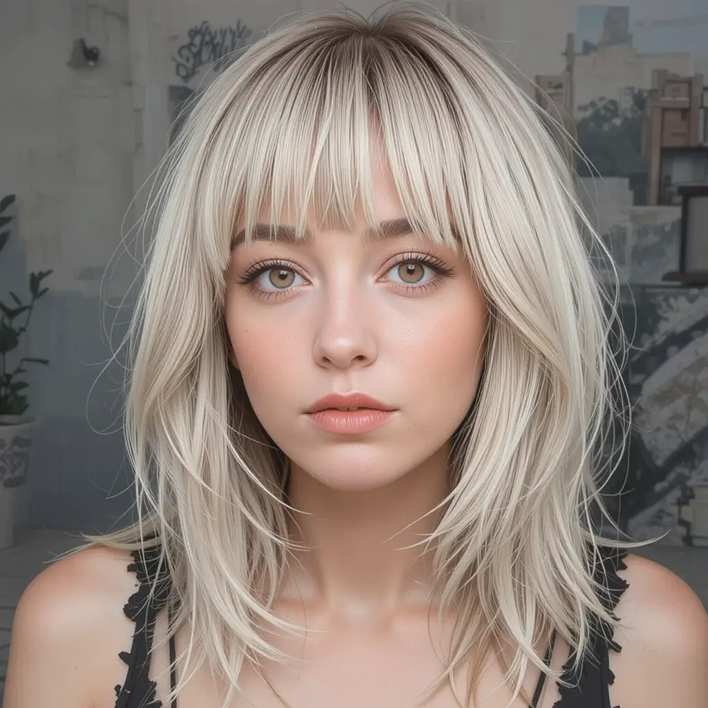 Layered Hair with Blunt Bangs