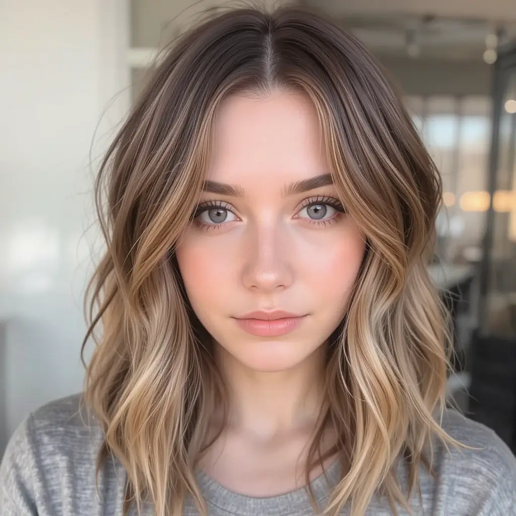 Layered Hair with Light Brown Highlights