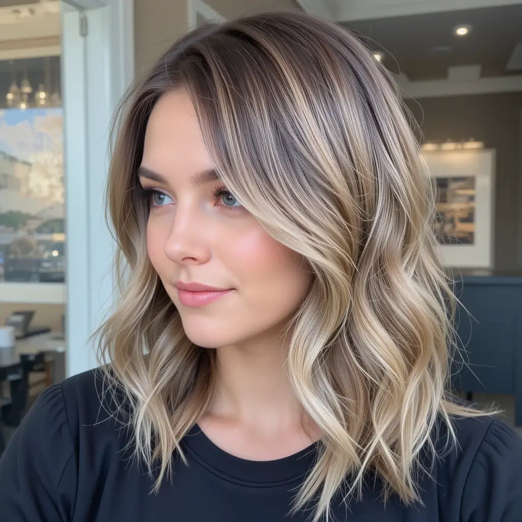 Layered Hair with Side Part and Volume