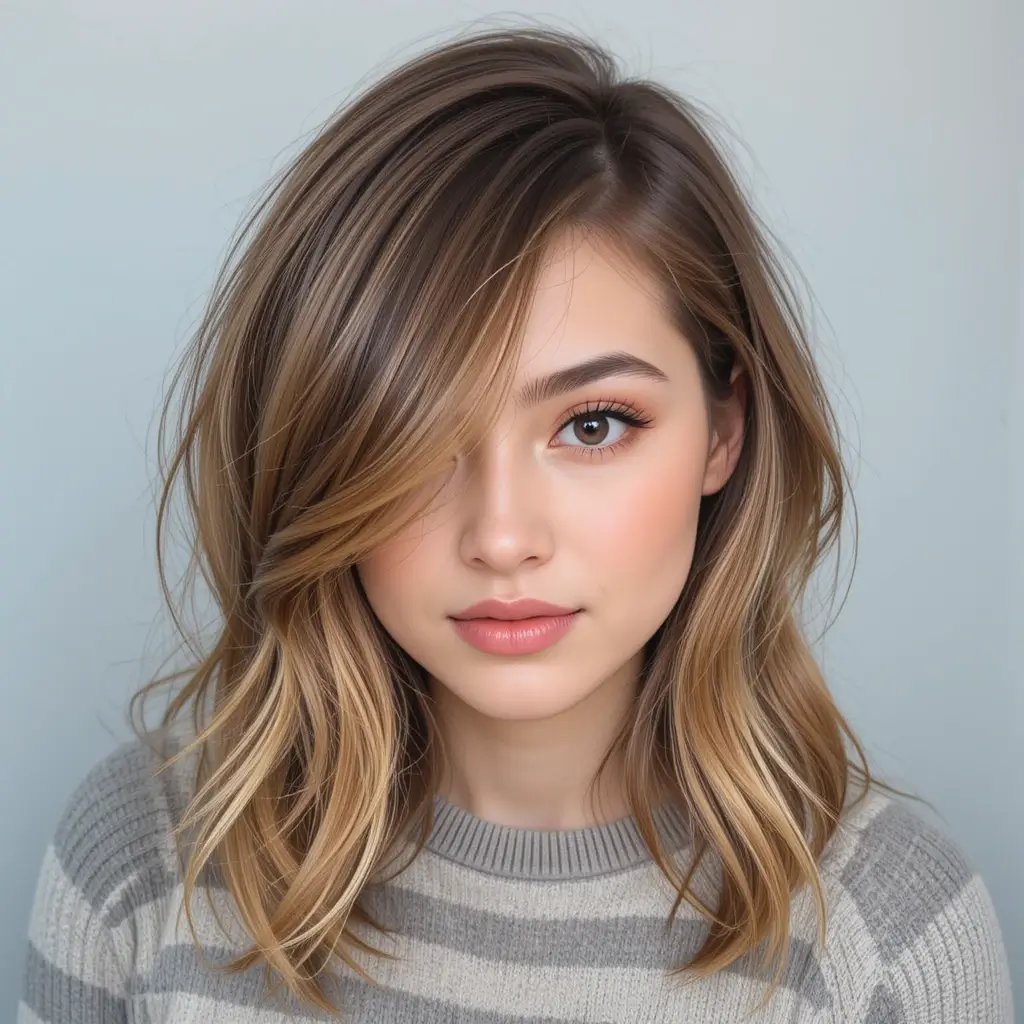 Layered Hair with Side Part