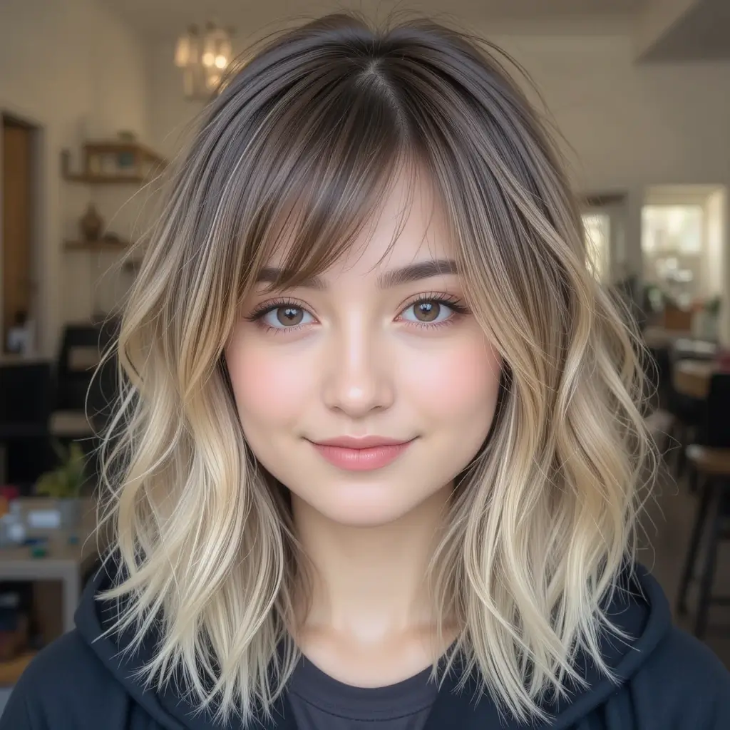 Layered Hair with Side-Swept Bangs