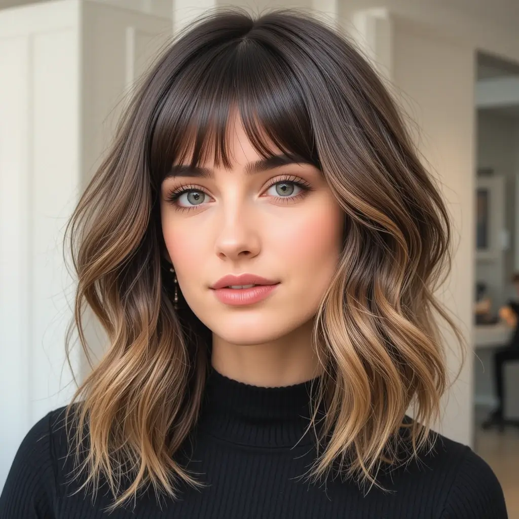 Layered Lob with Curtain Bangs