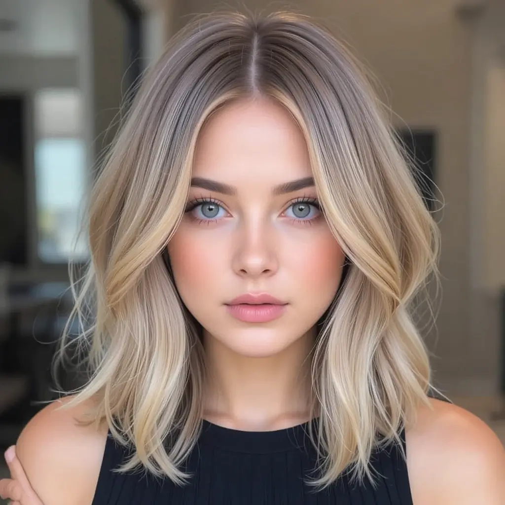 Layered Medium Hair with Center Part