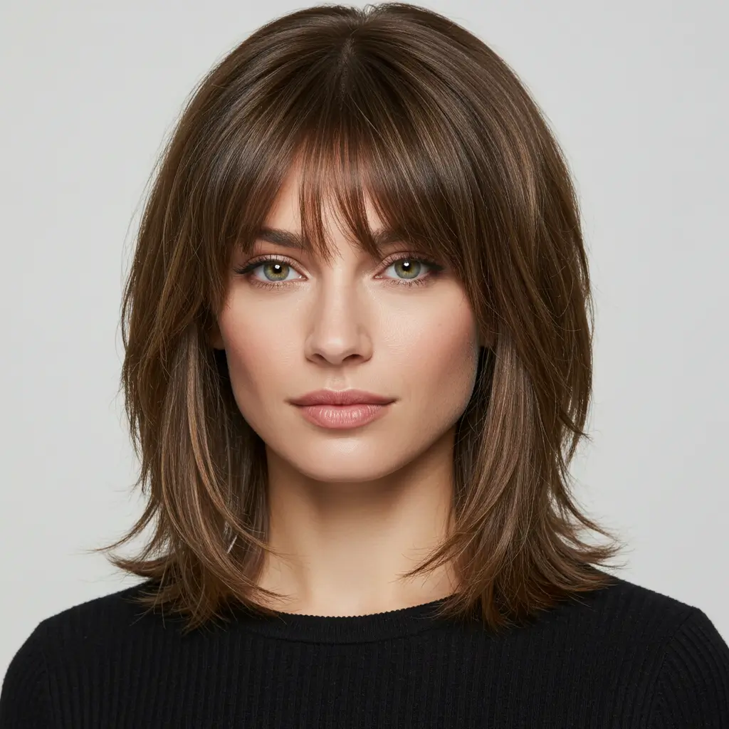 Layered Medium Hair with Side-Swept Bangs