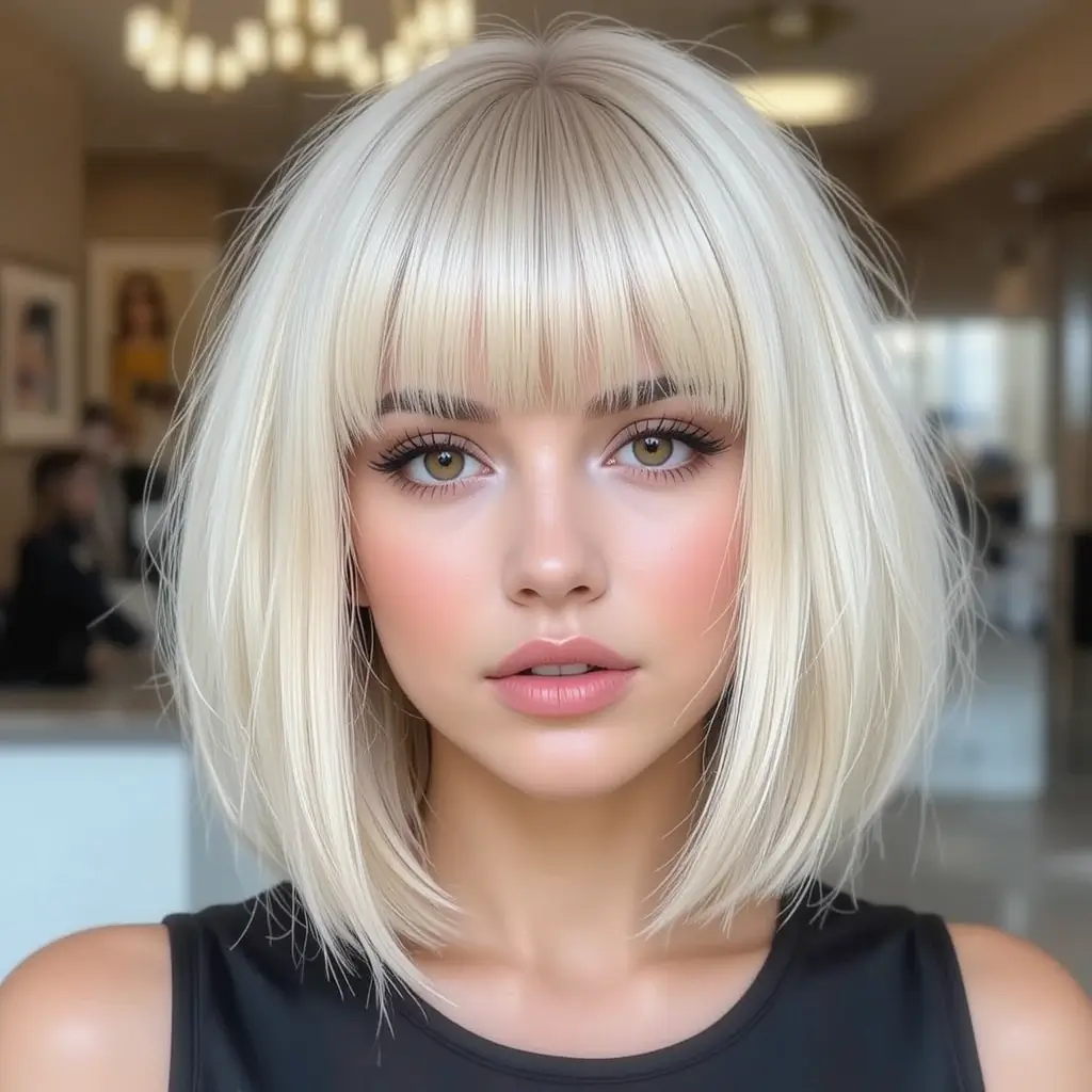 Light Blonde Bob with Blunt Bangs