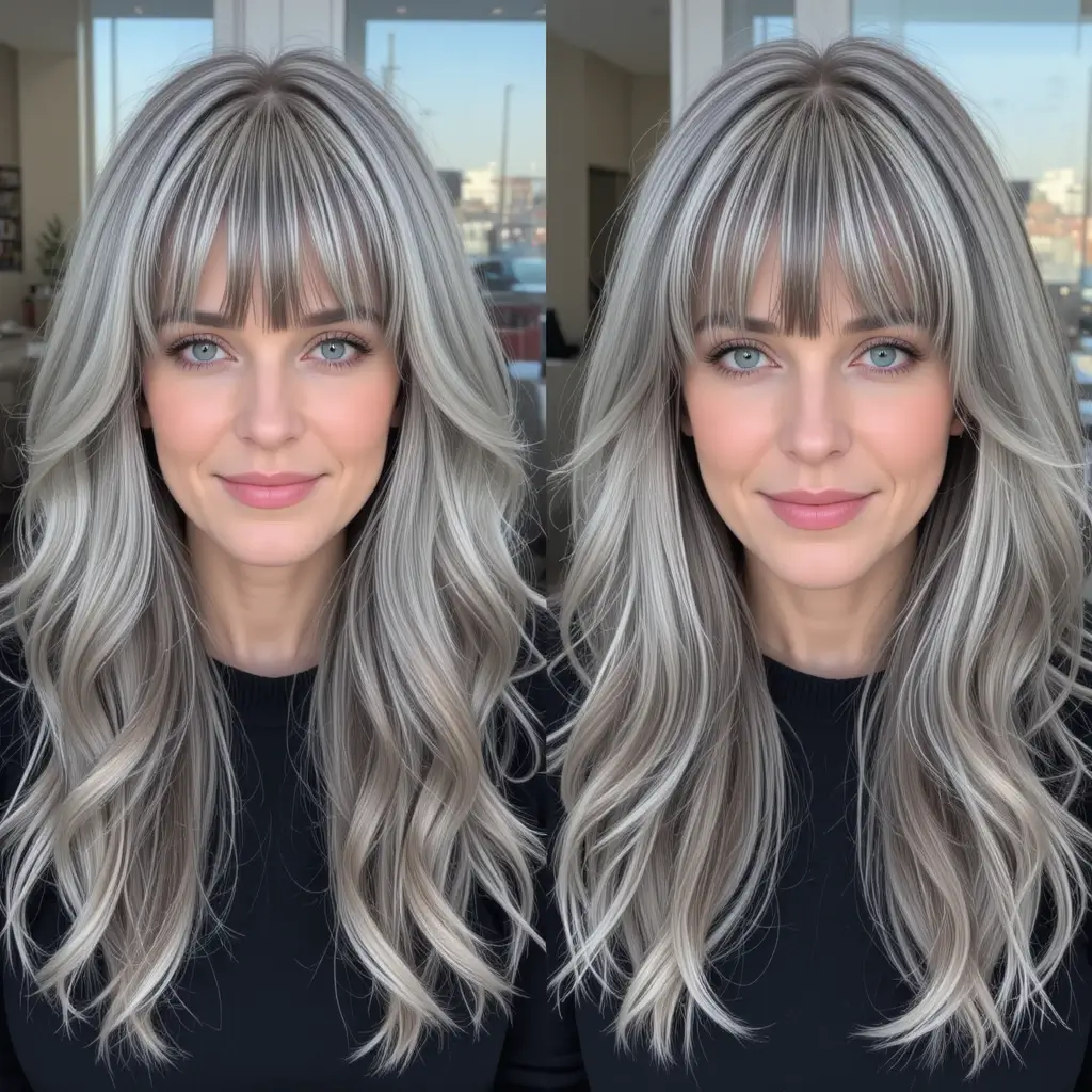 Long Hair with Curtain Bangs
