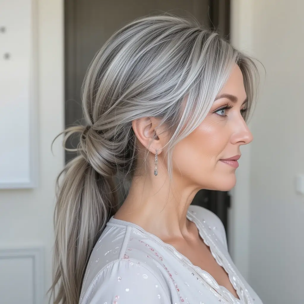 Long Hair with Low Twisted Ponytail