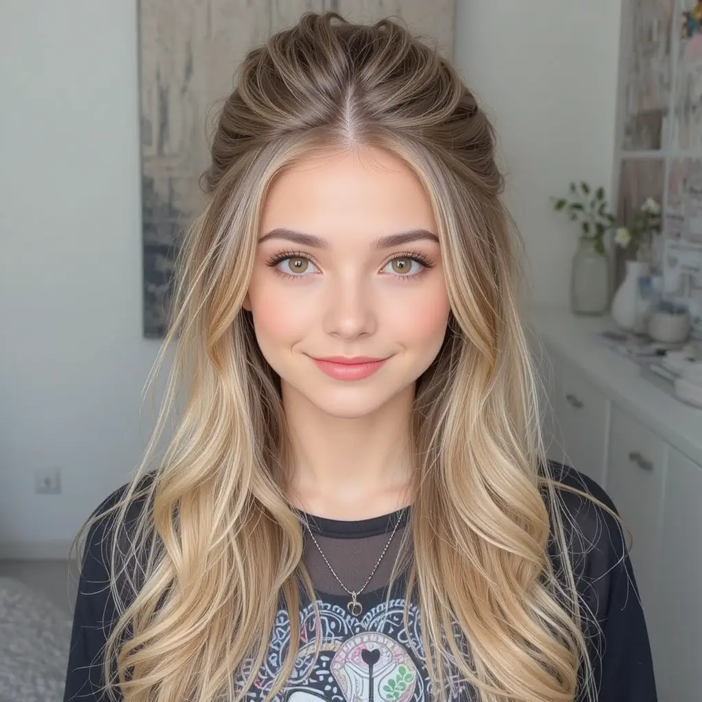 Long Layered Hair with Half-Up Style