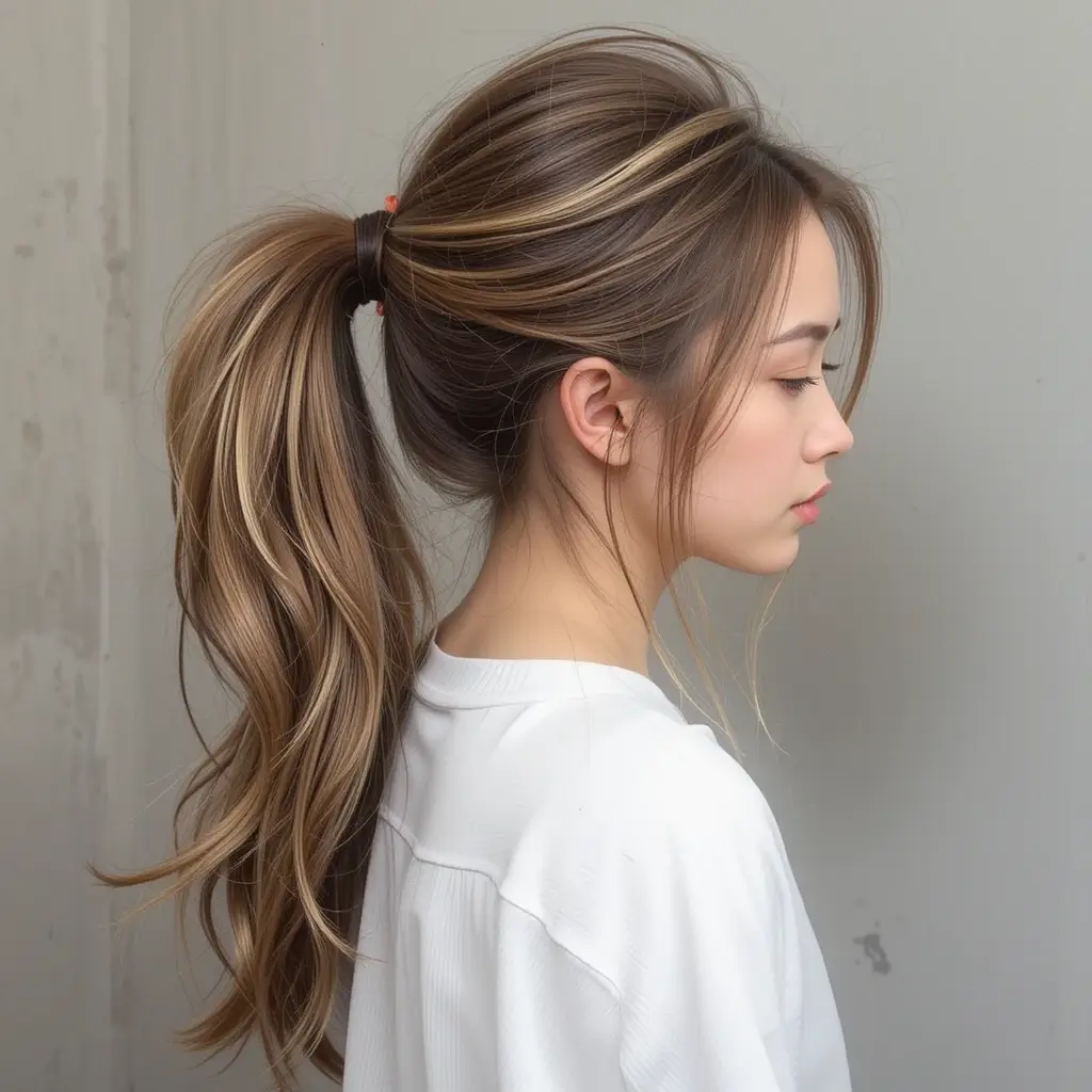 Long Layered Hair with Loose Ponytail