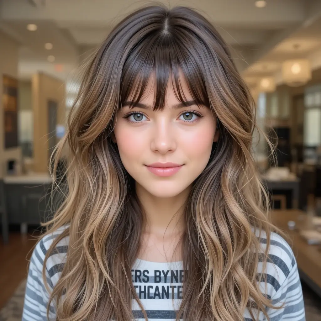 Long Layered Hair with Tousled Bangs
