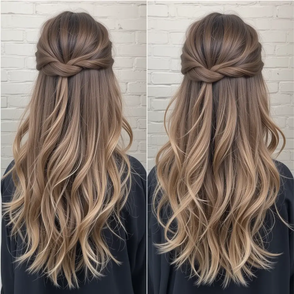 Long Layered Hair with Twisted Half-Up
