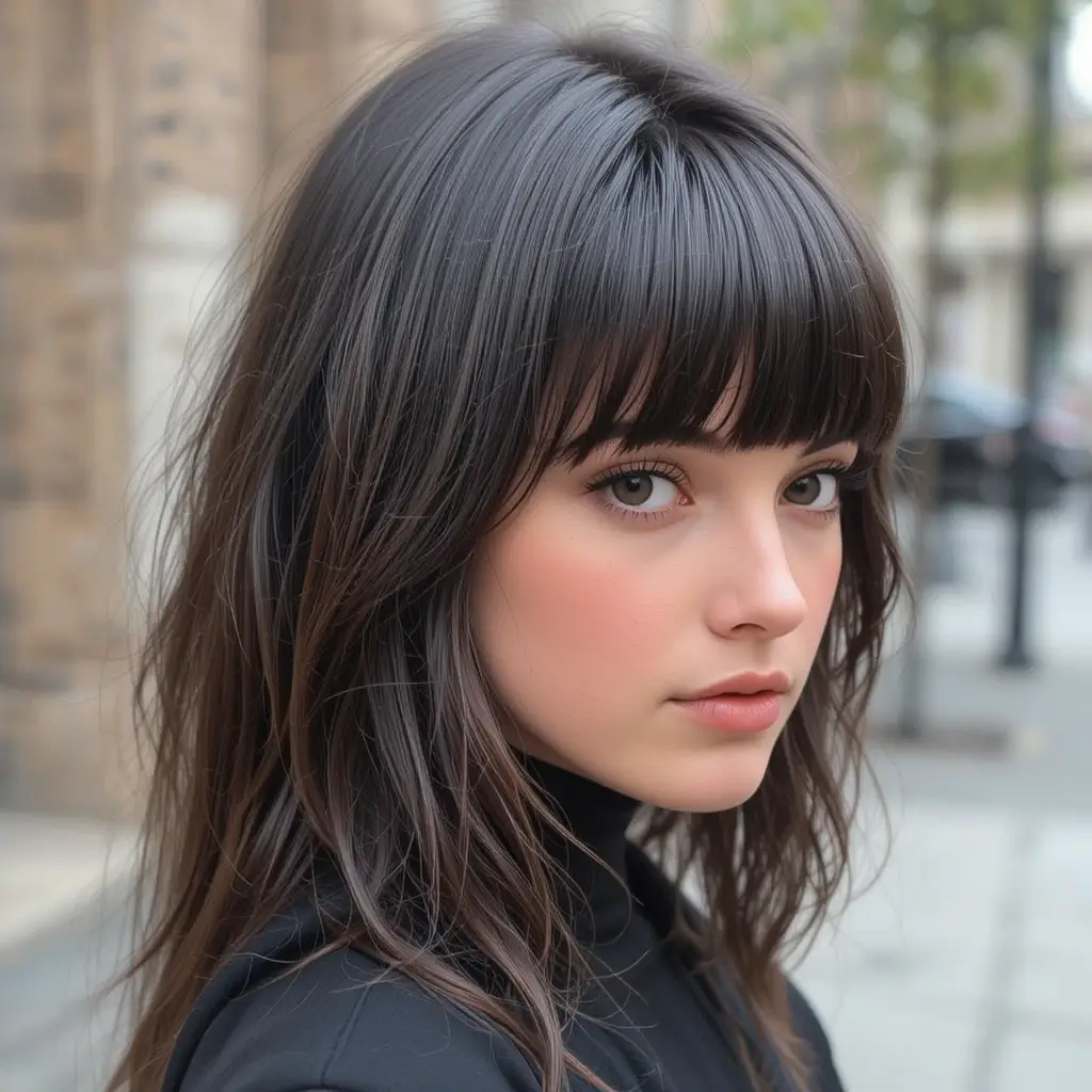 Long Layers with Blunt Bangs