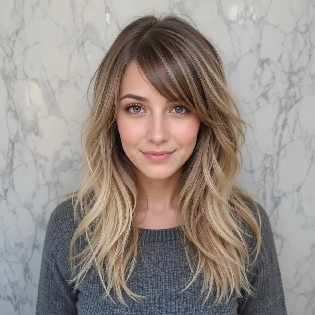 Long Layers with Side Swept Bangs