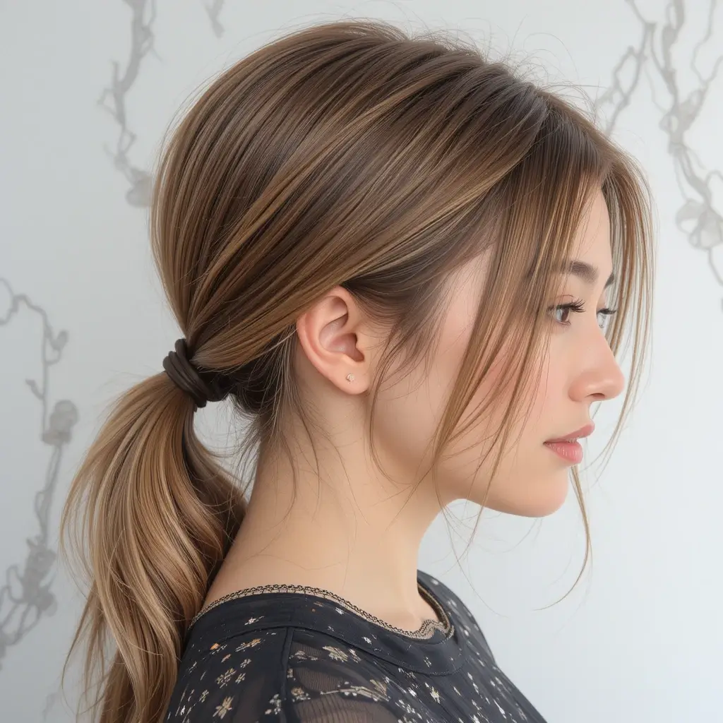 Long Layers with Sleek Low Ponytail
