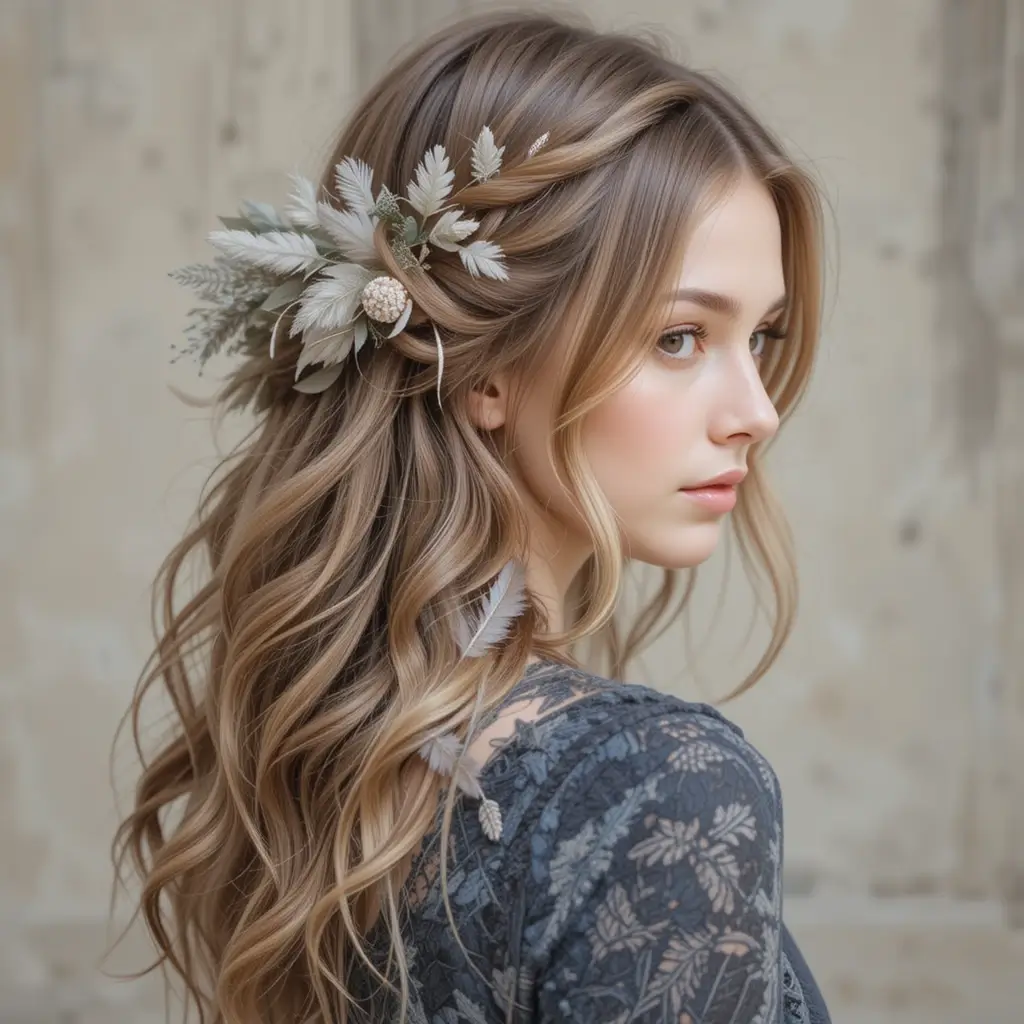 Loose Half-Up with Feather Details